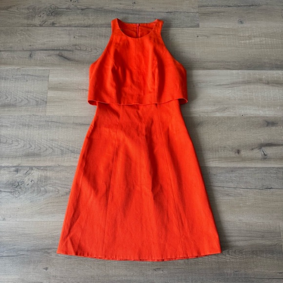Karen Millen orange layered fit-and-flare sleeveless dress - size 2 (XS) - Picture 2 of 5